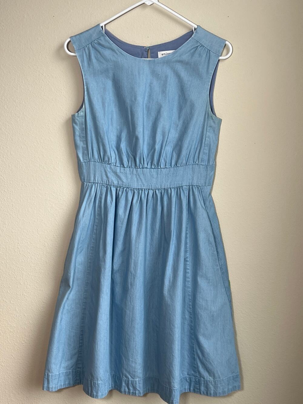 Emily and Fin Light Blue Retro Fit & Flare Dress Size Small -Side Pockets